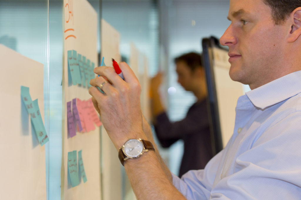 Individuals participate in a Mindhatch design thinking workshop.